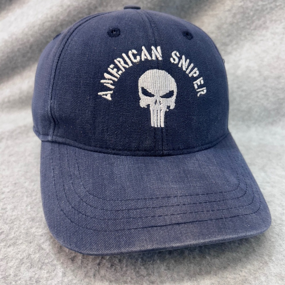 American Sniper Skull Mens Navy Blue Unbranded Snapback Hat Made in USA OSFA